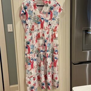 Women’s short sleeve multi colored dress, size medium